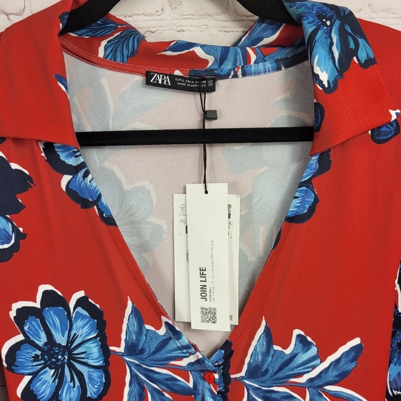 Zara Women's Floral Print Button Front Tie Waist Long Sleeve Midi Dress Large - Picture 4 of 12